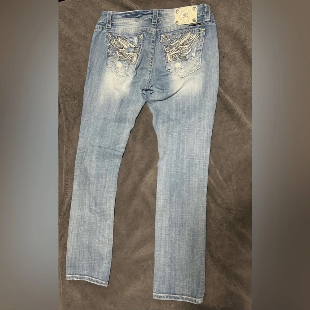 Miss Me Signature Straight Embellished Pocket Light Blue Denim Jeans 32 - Picture 4 of 6